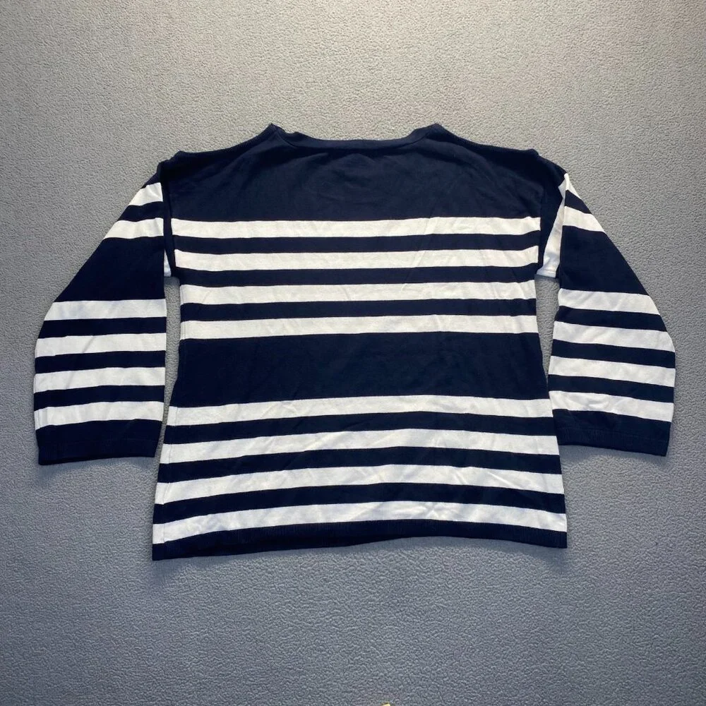 Jones New York Women's Size L Navy Striped Nautical 3/4 Sleeve Shirt Top Coastal - Picture 3 of 11